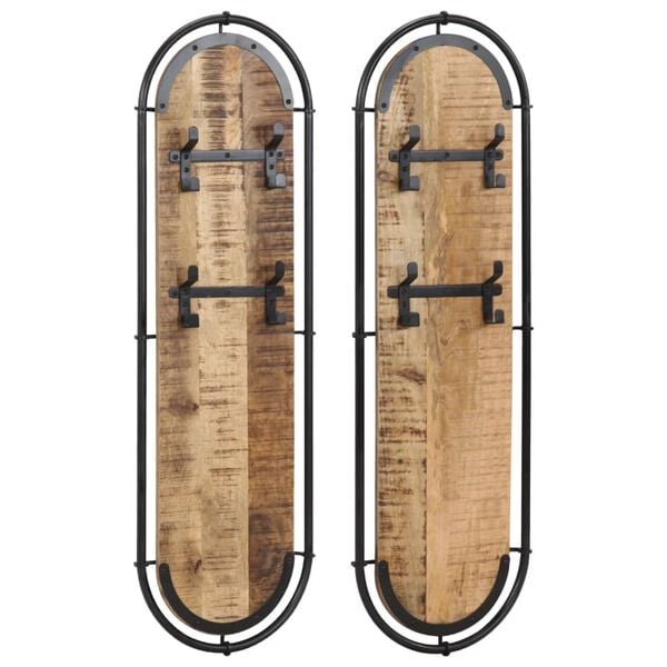 vidaXL Coat Rack Brown and Black Solid Mango Wood, Iron 13.4 in x 43.3 in