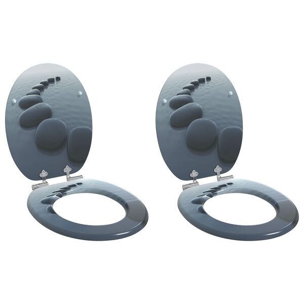 vidaXL WC Toilet Seats 2 pcs with Soft Close Lids MDF Stones Design (2x143928)