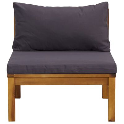 vidaXL Sectional Middle Sofa with Dark Gray Cushions Solid Acacia Wood