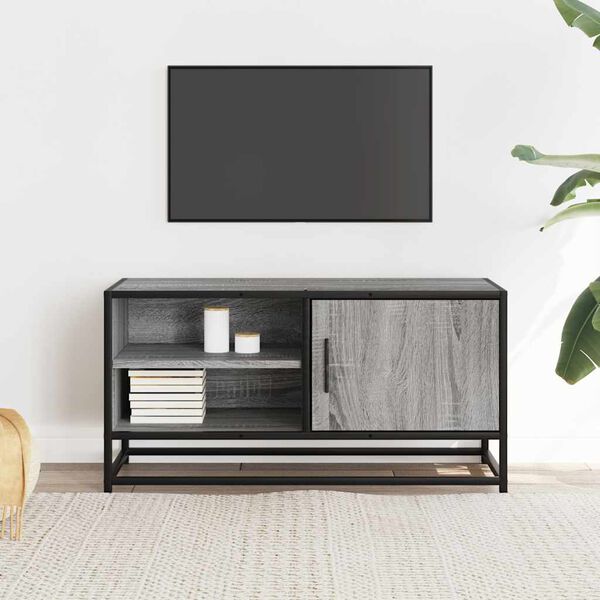 vidaXL TV Cabinet Grey Sonoma Engineered Wood, Metal Rectangular Modern