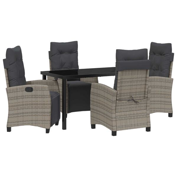 vidaXL Garden Dining Set with Cushion 5 pcs Grey Poly Rattan
