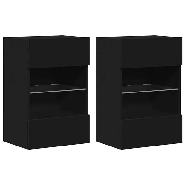vidaXL TV Wall Cabinet Set of 2 Black Engineered wood, Glass