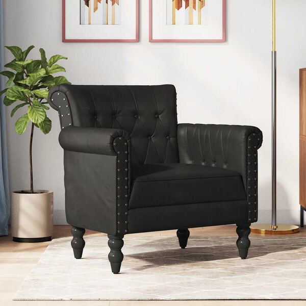 vidaXL Chair Black Genuine goat leather, solid mango wood Medium