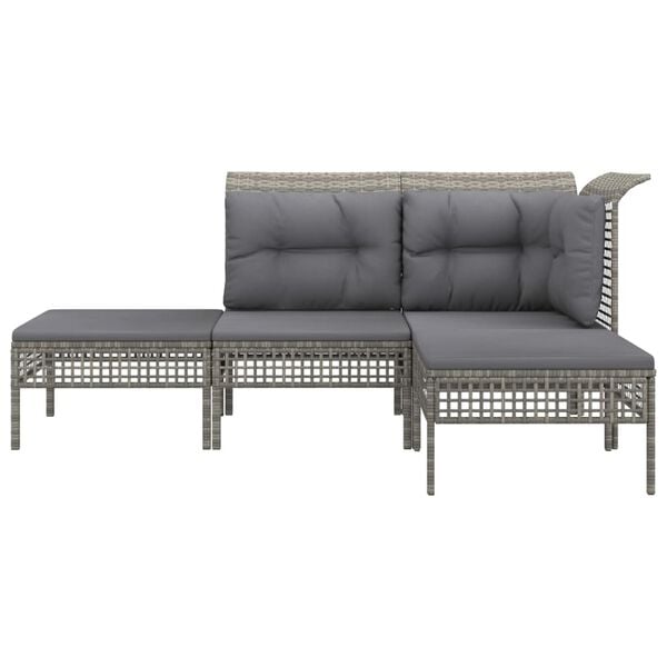 vidaXL 4 Piece Patio Lounge Set with Cushions Grey Poly Rattan