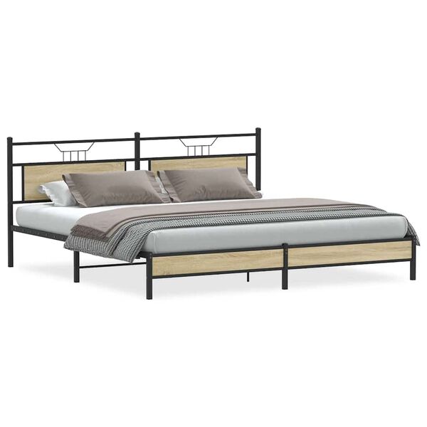 vidaXL Bed Frame Sonoma Oak Steel, Engineered wood Full Bed Frame