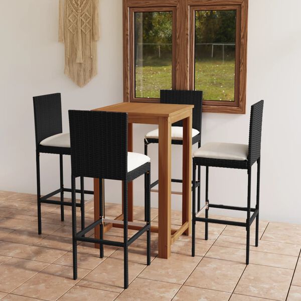 vidaXL 5 Piece Patio Bar Set with Cushions Black