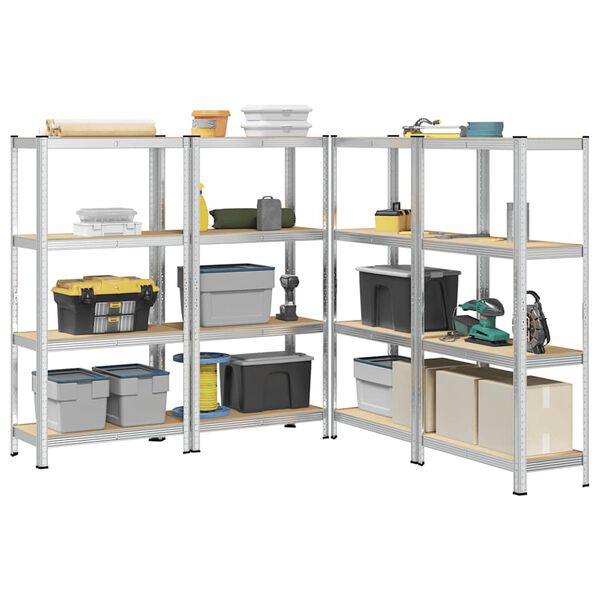 vidaXL 4-Layer Storage Shelves 4 pcs Silver Steel&Engineered Wood