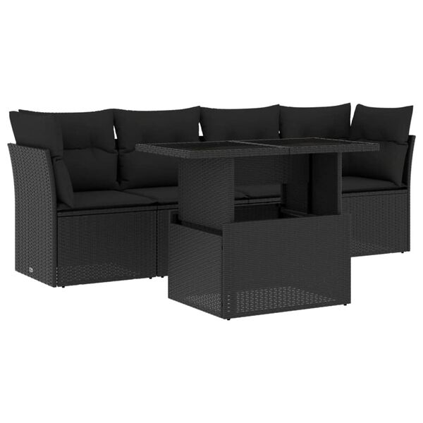 vidaXL Garden Sofa Set Black PE rattan, powder-coated steel, tempered glass
