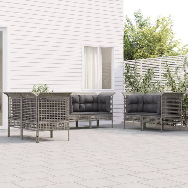 vidaXL 6 Piece Patio Lounge Set with Cushions Grey Poly Rattan