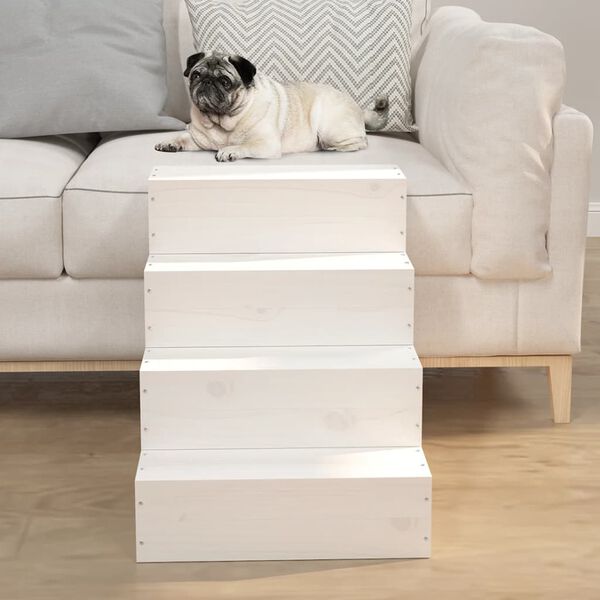 vidaXL Pet Stair White Solid Pine Wood Medium Durable Pet Stair