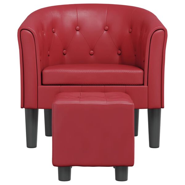 vidaXL Tub Chair with Footstool Wine Red Faux Leather