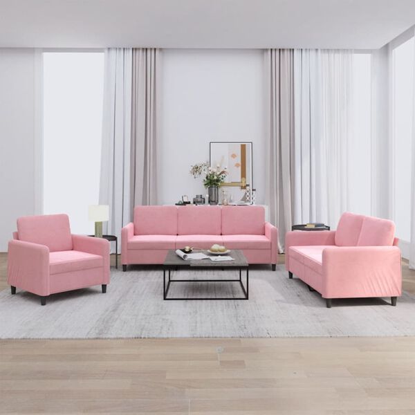 vidaXL Sofa Set Pink Velvet, metal, textilene, plywood Large