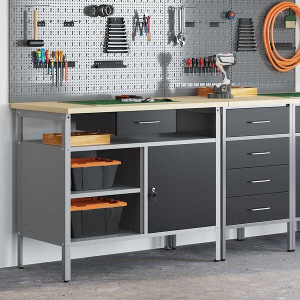 vidaXL Workbench Black and gray 100 x 55 x 85 cm Powder-coated steel