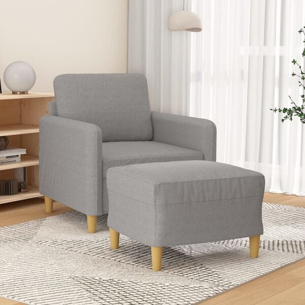 vidaXL Sofa Chair With Footstool Light Grey 100% Polyester Single Couch