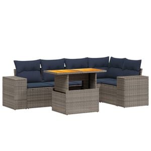 vidaXL 6 Piece Patio Sofa Set with Cushions Gray Poly Rattan