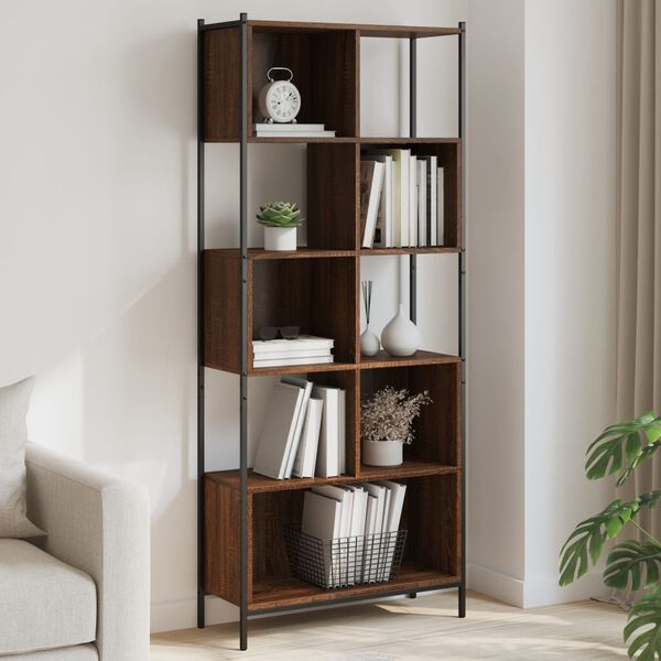 vidaXL Bookcase Brown oak Engineered wood, Powder-coated steel