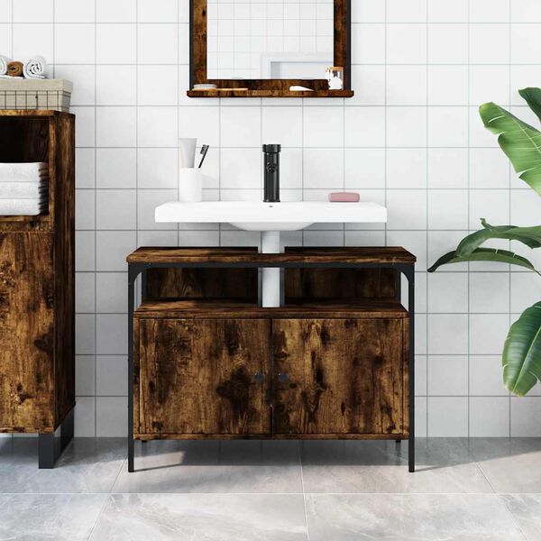 vidaXL Bathroom Sink Cabinet Smoked oak Engineered wood