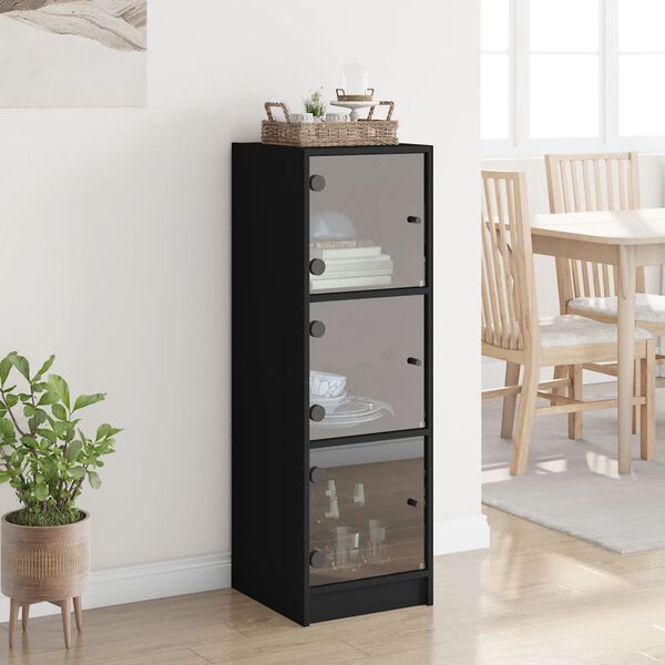 vidaXL Highboard Black Engineered wood, glass Compact Doors Highboard