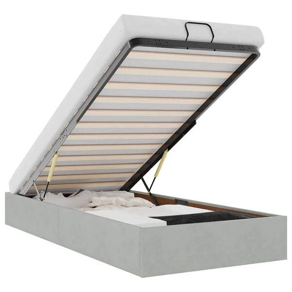 vidaXL Ottoman Bed Frame Light grey Velvet, metal, plywood, engineered wood