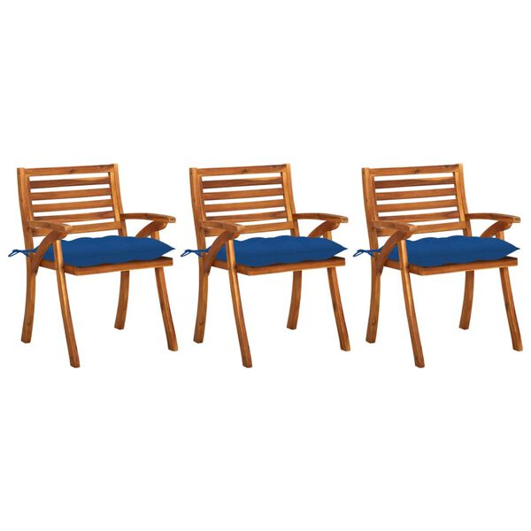 vidaXL Patio Dining Chair Set of 3 Royal blue Solid Acacia wood Standard