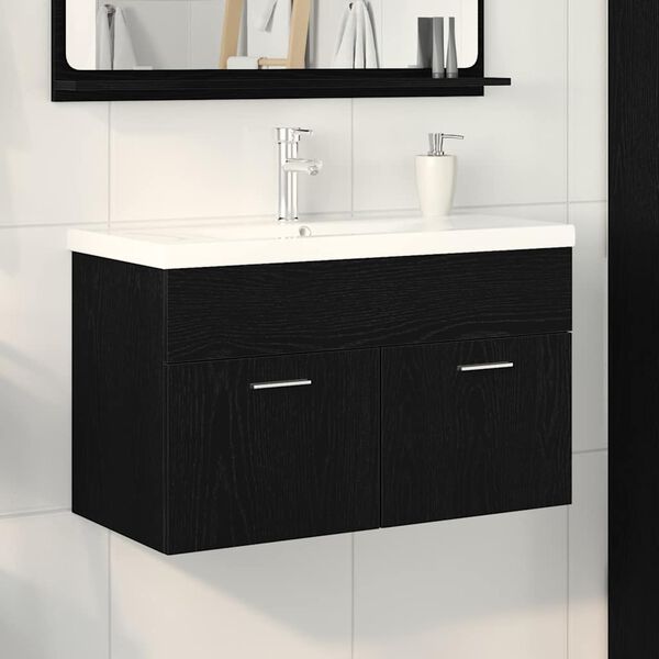 vidaXL Bathroom Cabinet with Drawer Black Oak 31.50 x 15.16 x 18.11 in