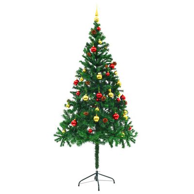 vidaXL Artificial Pre-lit Christmas Tree with Baubles Green 6 ft