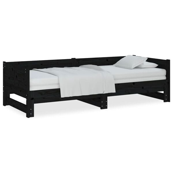 vidaXL Pull-out Day Bed Black Solid pine wood 2x Convertible