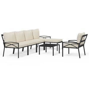 vidaXL Patio Lounge Set Black and Sand Powder-Coated Steel Large Modular