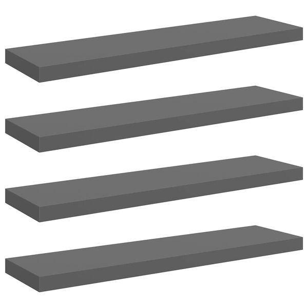 vidaXL Wall Shelf Set of 4 High gloss grey Honeycomb MDF, metal Regular