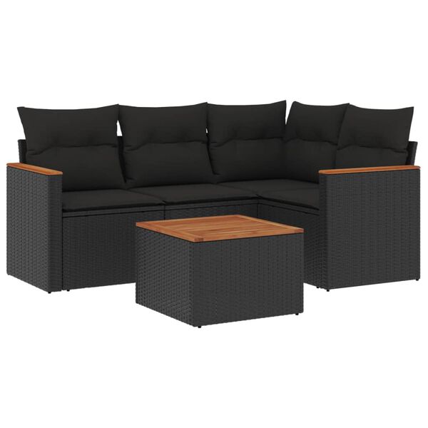 vidaXL Garden Sofa Set Black Poly Rattan Medium Modular