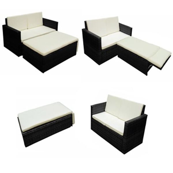 vidaXL Garden Sofa Set Black Sofa with Cream Cushions