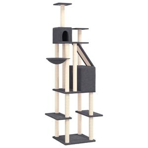 vidaXL Cat Tree Dark Grey Engineered Wood, Plush, Sisal 79.1 in Cat Tree