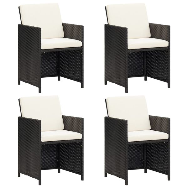 vidaXL Garden Dining Chair Set of 4 Black Polyethylene with Rattan Look