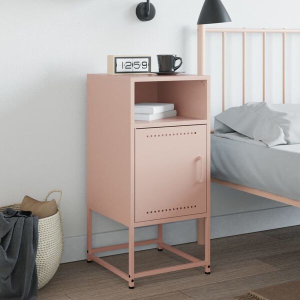 vidaXL Bedside Cabinet Pink Steel Compact Bedside Cabinet Rectangular