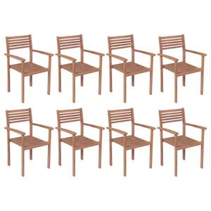 vidaXL Stackable Chair Set of 8 Warm Teak Brown Solid Teak Wood Standard
