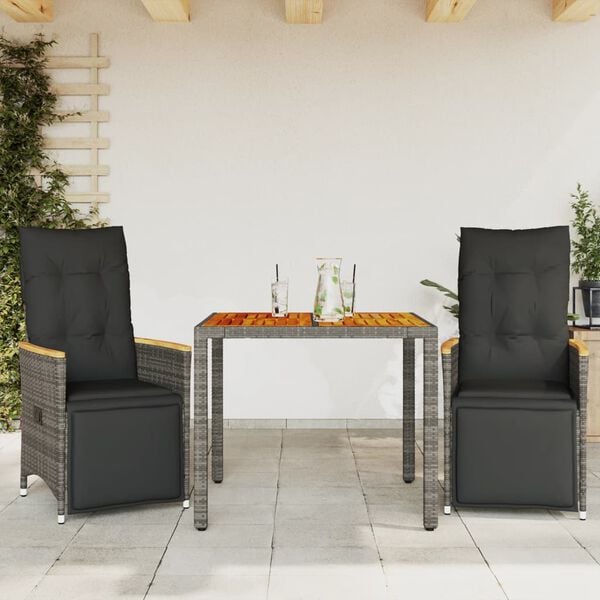 vidaXL Bistro Set Grey PE rattan Compact Bistro Set Square Modern