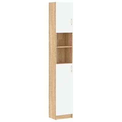 vidaXL Bathroom Cabinet White and Sonoma Oak 12.6"x10"x74.8" Engineered Wood