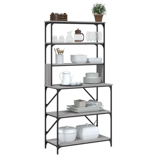 vidaXL Baker's Rack 6-Tier Grey Sonoma 35.4x15.7x70.9" Engineered Wood