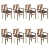 vidaXL Stackable Patio Chairs with Cushions 8 pcs Solid Teak Wood