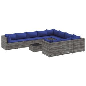 vidaXL Patio Sofa Set Gray PE Rattan Large Modular Patio Sofa Set