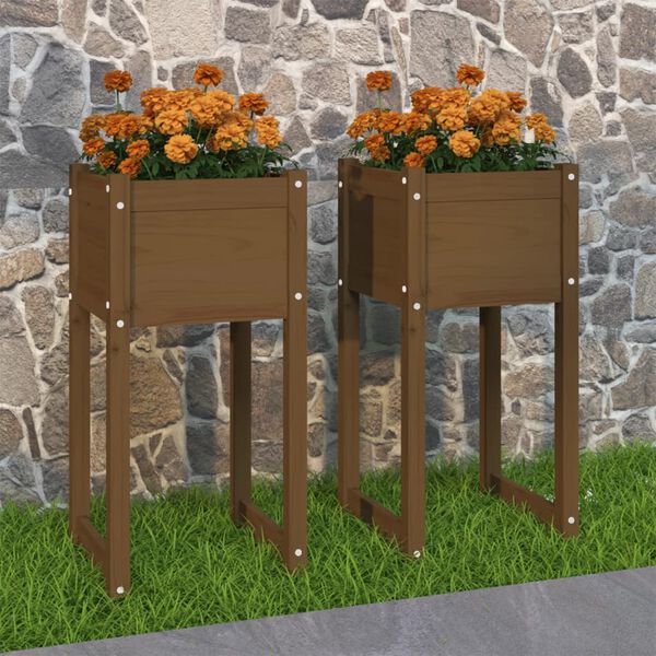 vidaXL Planter Set of 2 Honey Brown Solid Pine Wood Medium