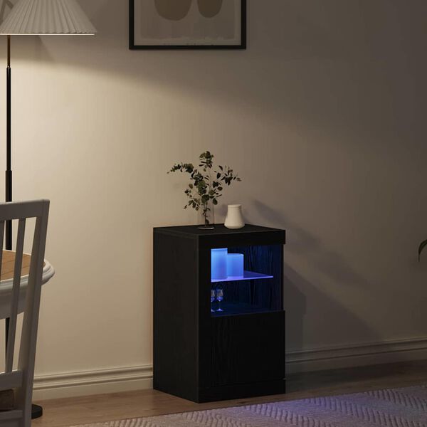 vidaXL LED Sideboard Black Oak 16.14 x 14.57 x 26.38 in