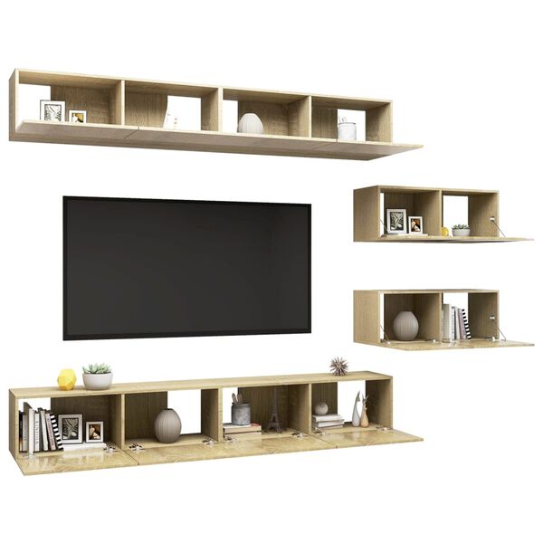 vidaXL TV Cabinet Set Set of 6 Sonoma Oak Engineered Wood TV Cabinet Set