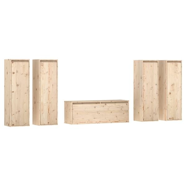 vidaXL TV Cabinet Set of 5 Natural wood Solid Pine Wood Medium