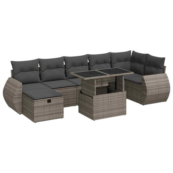 vidaXL Garden Sofa Set Grey PE rattan, powder-coated steel, tempered glass