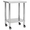 vidaXL Kitchen Work Table with Wheels 23.6"x17.7"x33.5" Stainless Steel