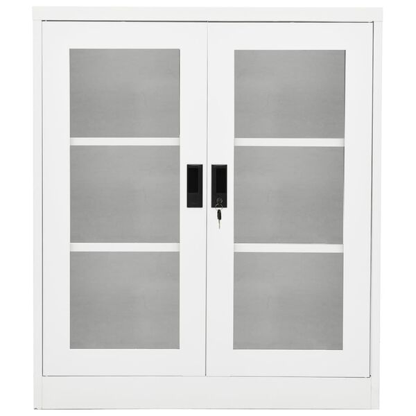 vidaXL Office Cabinet White Steel and tempered glass
