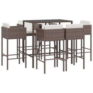 vidaXL Garden Bar Set Brown PE rattan, powder-coated steel, tempered glass
