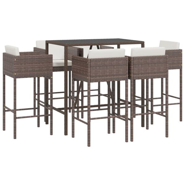 vidaXL Garden Bar Set Brown PE rattan, powder-coated steel, tempered glass