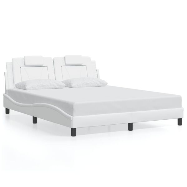 vidaXL Bed Frame "Viana" without Mattress White 59.8"x79.9" Faux Leather